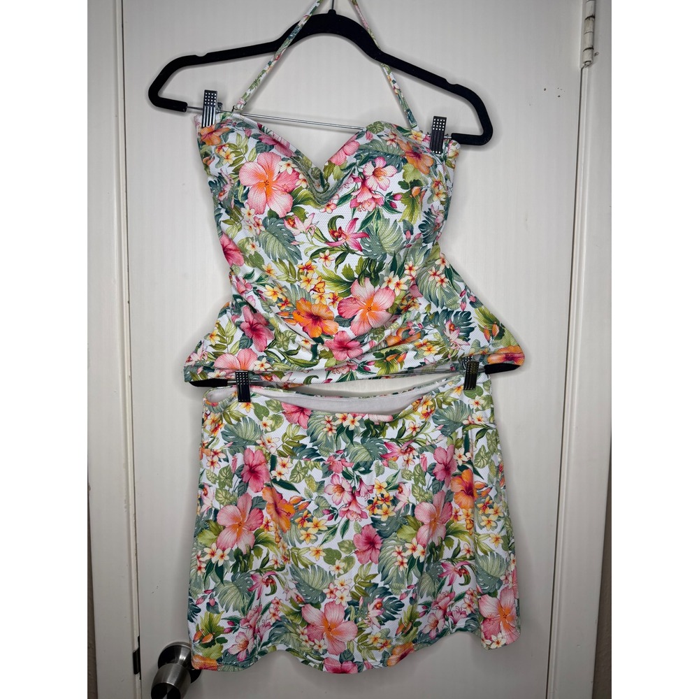 Tommy Bahama Tropical Floral Tankini Swim Set Halter Top and Swim Skirt Large